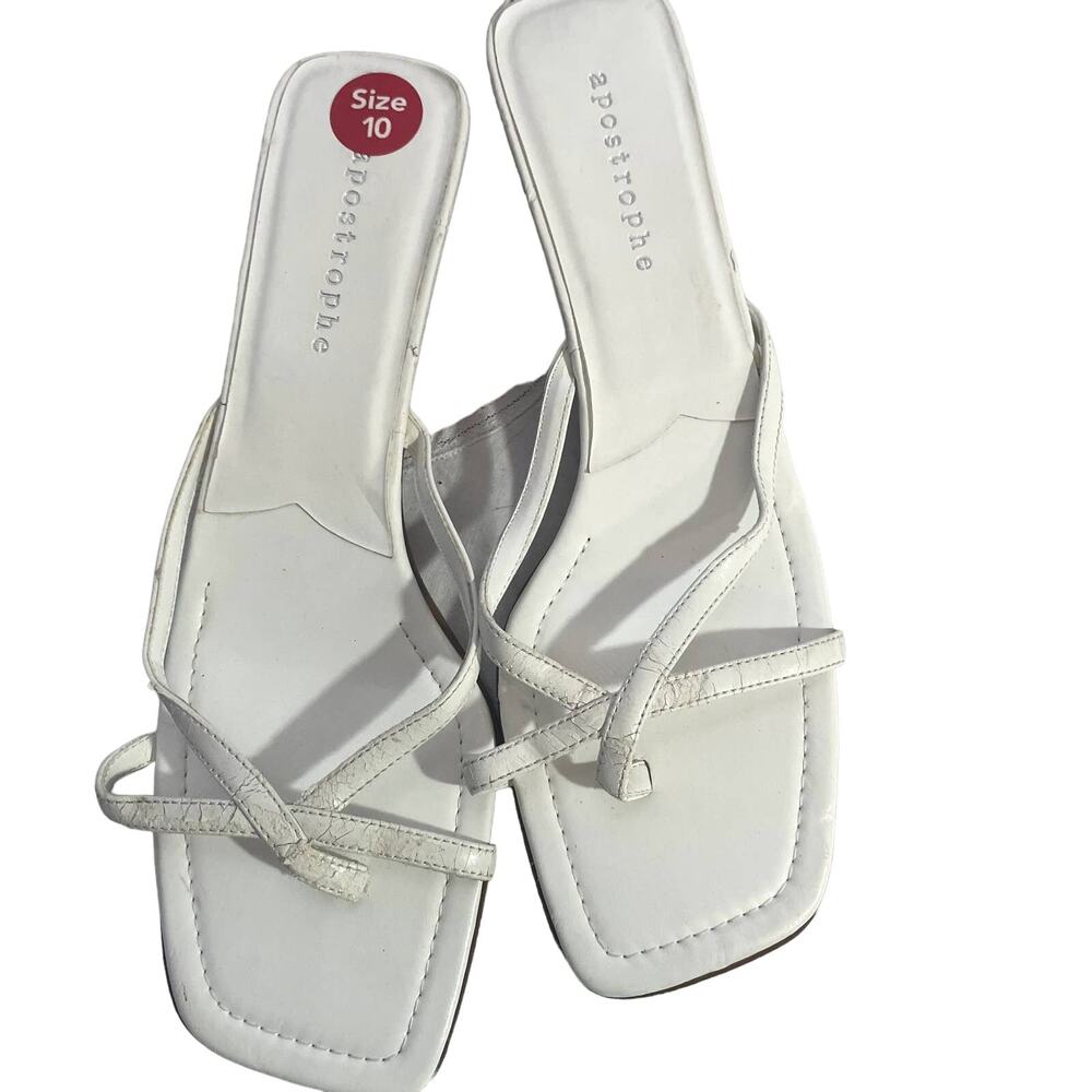 Apostrophe Size 10 Women's White 1.5" Heel Square Toe Thong Sandals shoes Riley